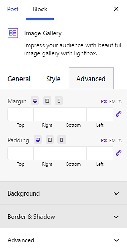 Image Gallery Block Plugin Advanced Settings