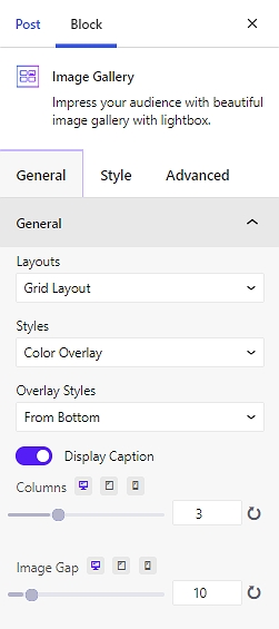 Image Gallery Block Plugin General Settings