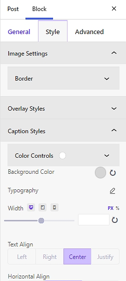 Image Gallery Block Plugin Style Settings