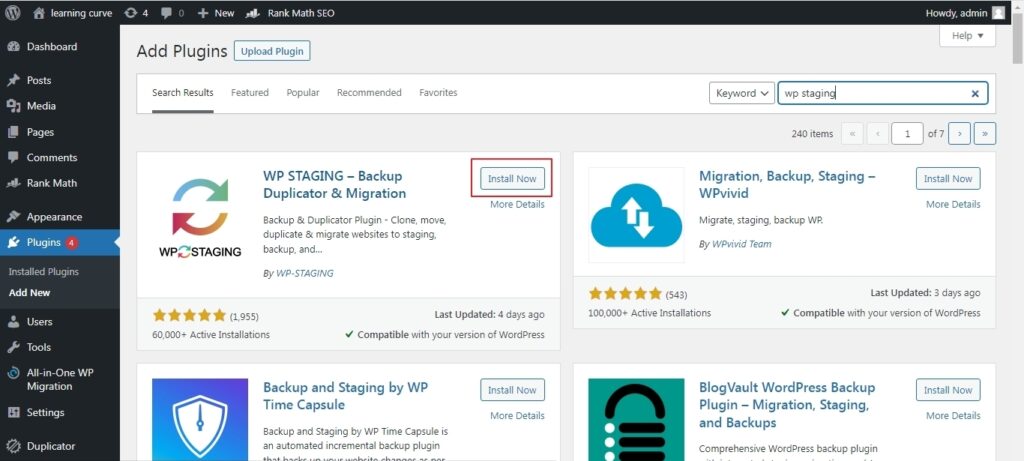 install WP STAGING Pluging from repository