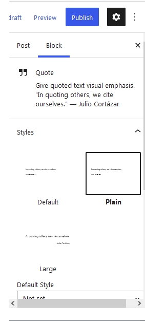WordPress 5.9 styles panel