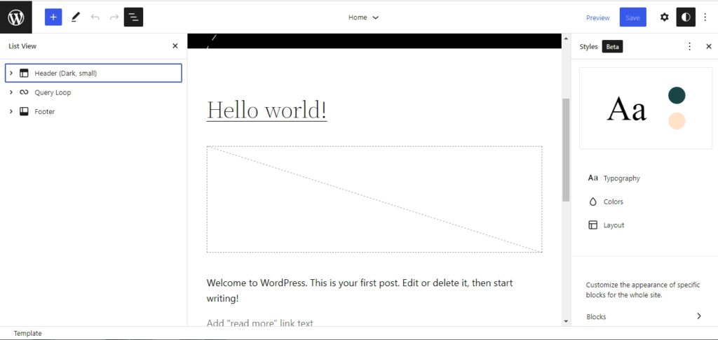 WordPress 6.0 list view