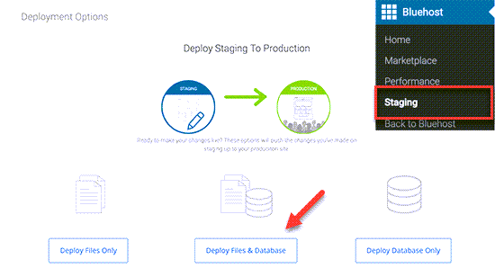 Deployment option page on Bluehost.