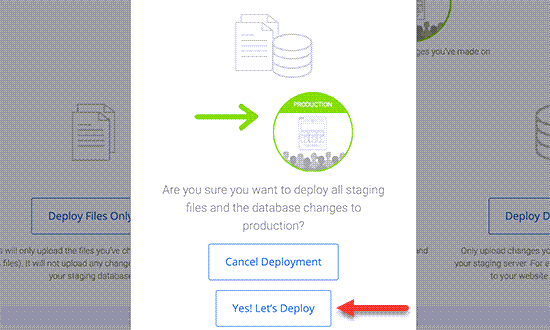 Confirmation to deploy changes from the WordPress staging site to the live website.
