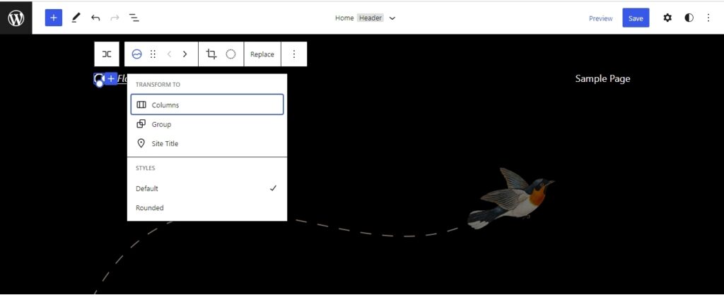 WordPress 6.0 new transform options