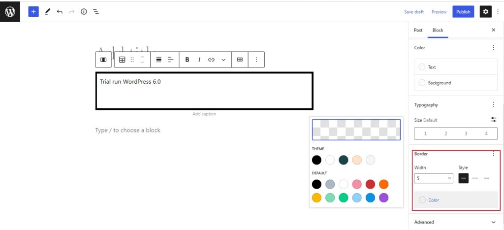 WordPress 6.0 border control