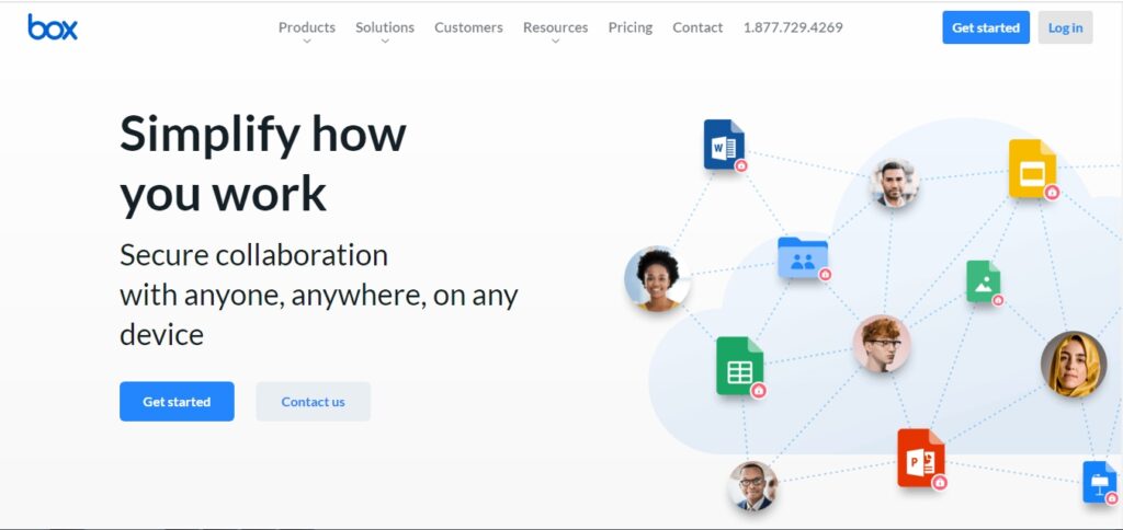 Box cloud storage website homepage