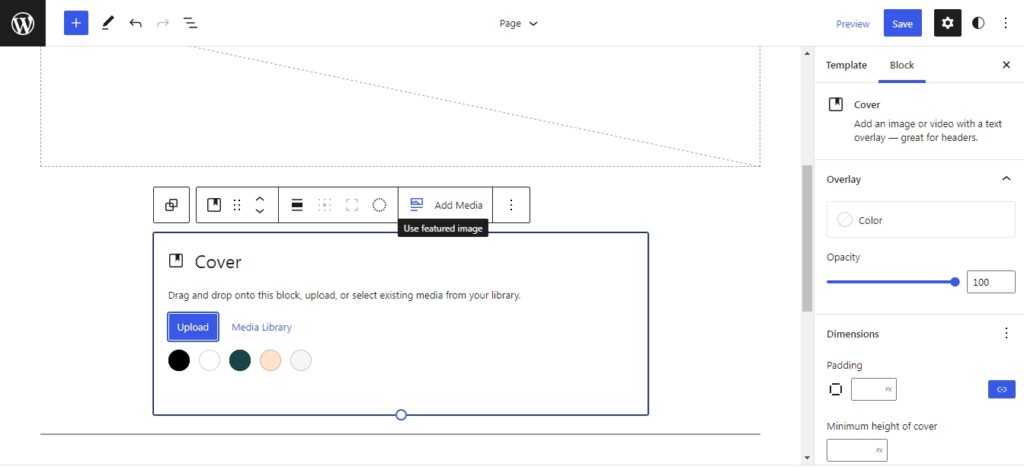 WordPress 6.0 featured image in cover block