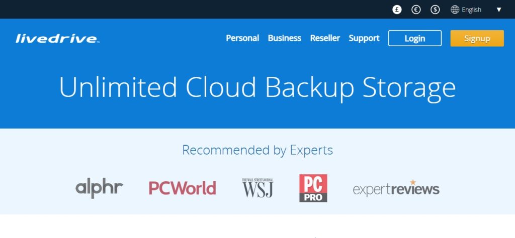 Livedrive cloud storage website homepage