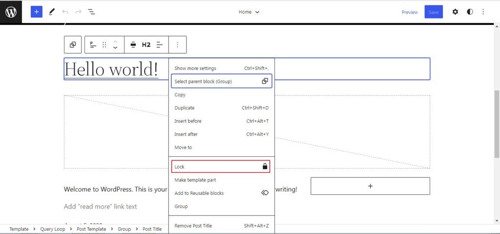 WordPress 6.0 lock UI option