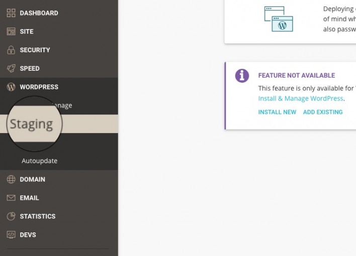 Access the staging option from the main dashboard.