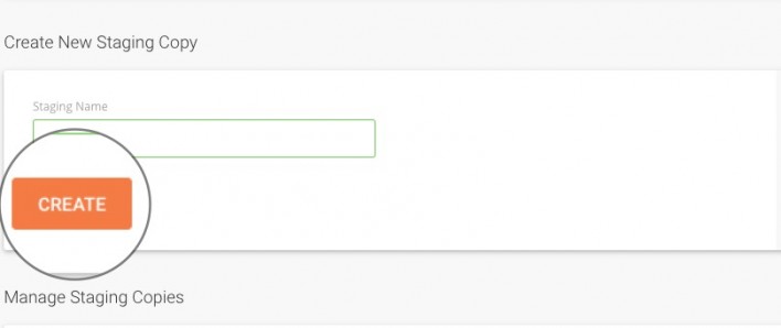 Click on the create button to make a new WordPress staging site.