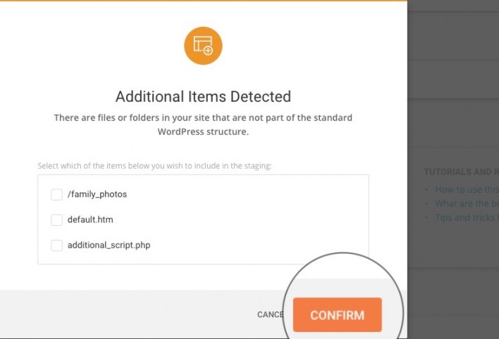 option to select additional files and folders.