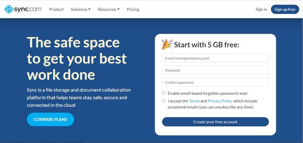 Sync cloud storage website homepage
