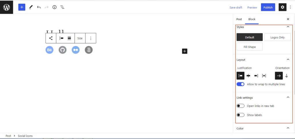 WordPress 6.0 social media icon block improvements