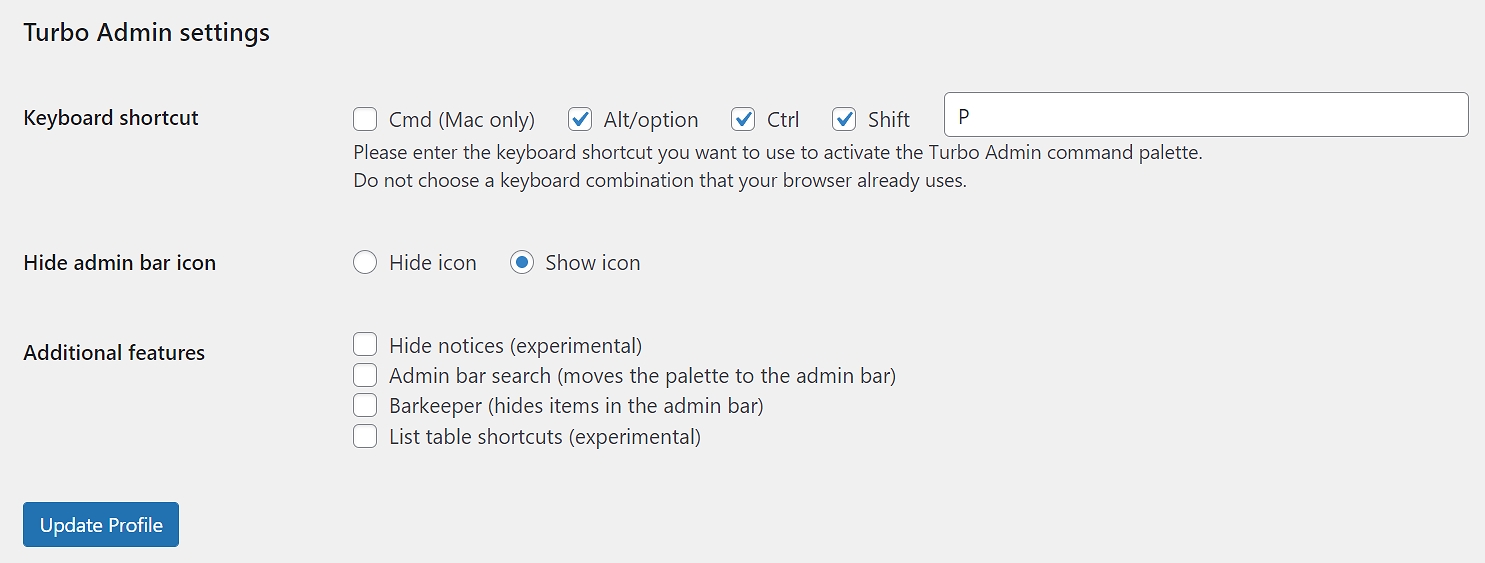 Turbo Admin Settings