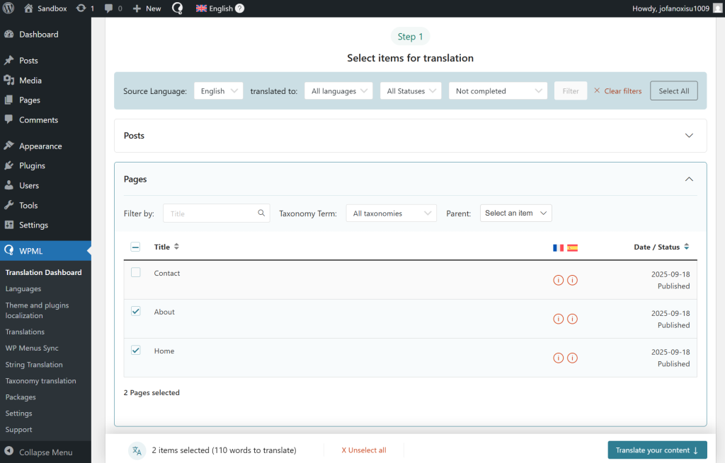 wpml translation dashboard