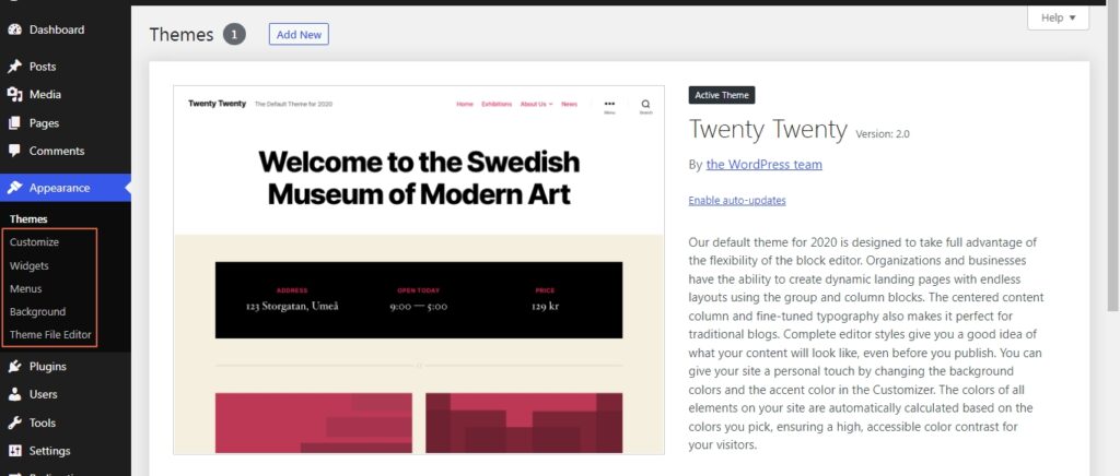Classic theme editor options