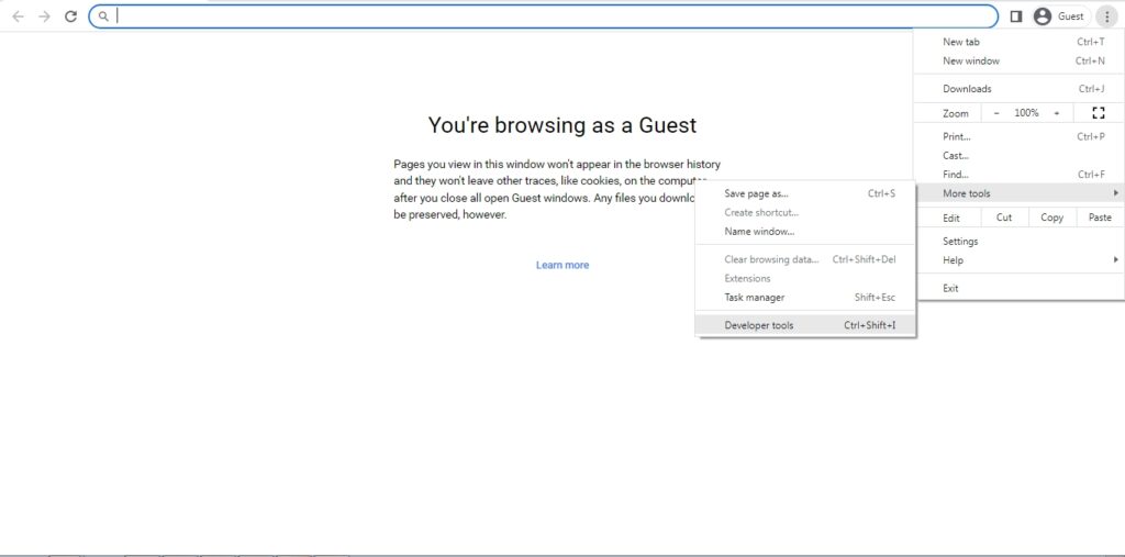 Accessing chrome dev tools