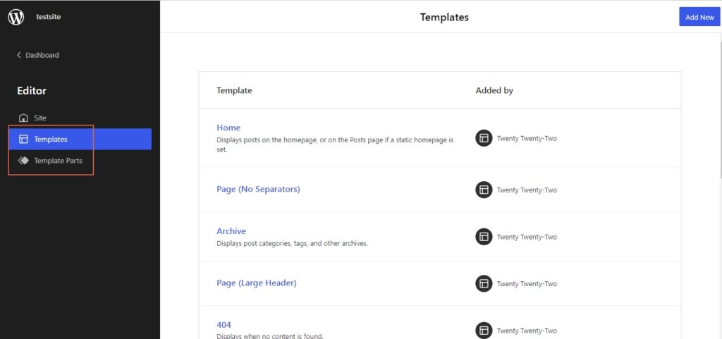 template section in FSE