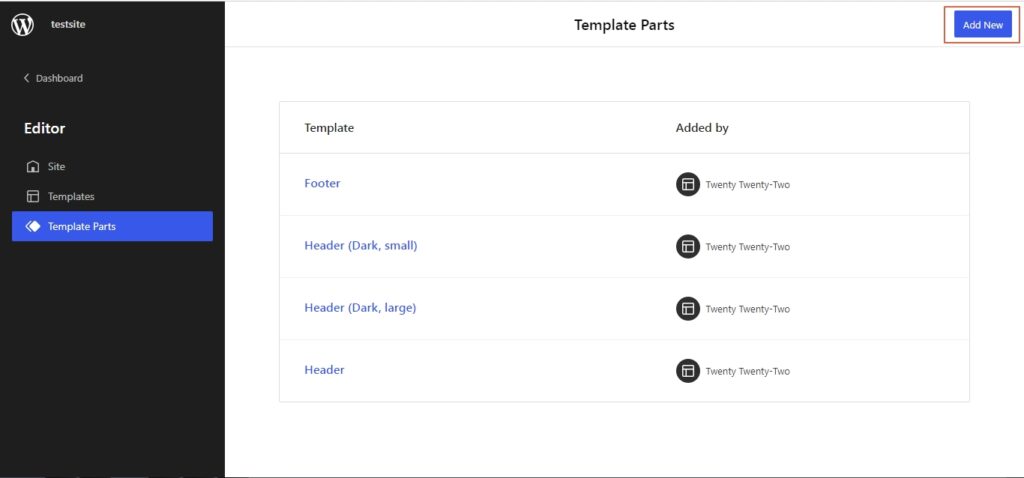 Block theeme template part editor in FSE