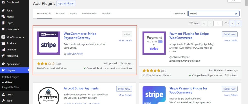 Stripe plugin for woocommerce