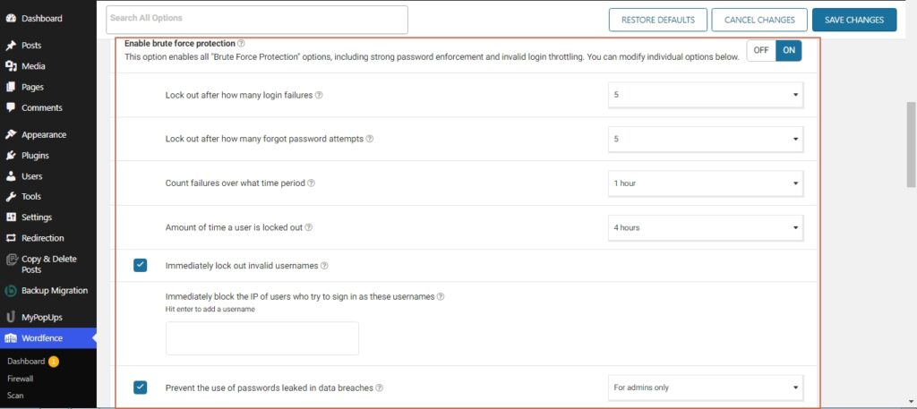 Wordfence plugin