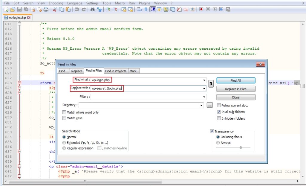 Editing the wp-login.php file