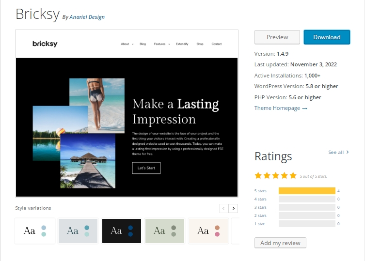 Bricksy a WordPress block theme