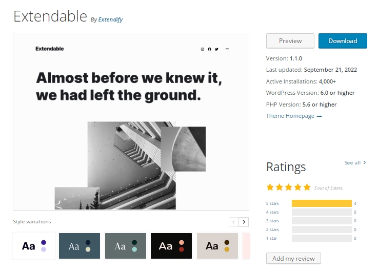 Extendable block theme