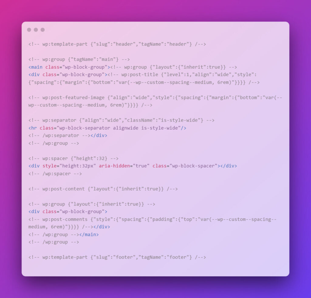 HTML markup in a WordPress block theme file