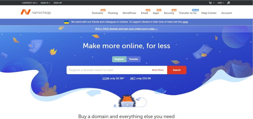 Namecheap homepage
