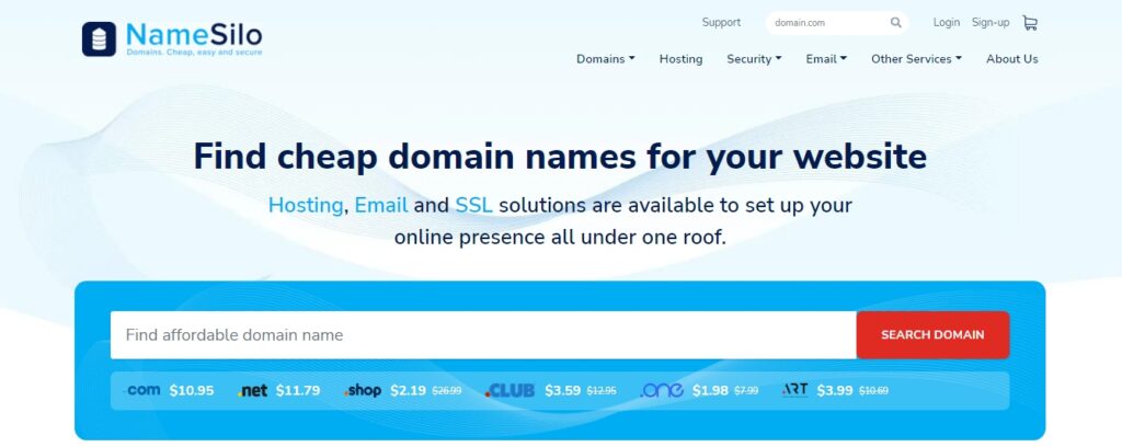 NameSilo homepage