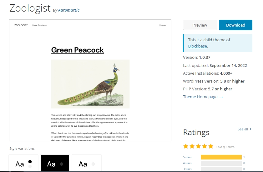Zoologist block theme