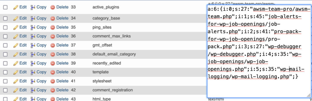 deactivate individual plugins from phpMyAdmin