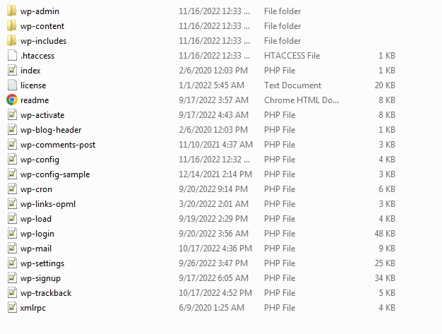 WordPress core files