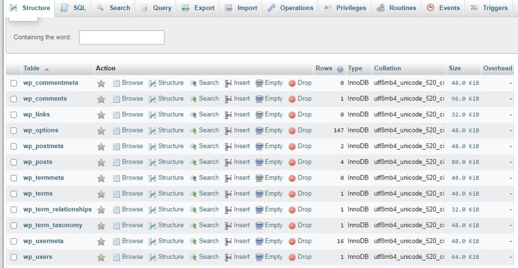 WordPress database
