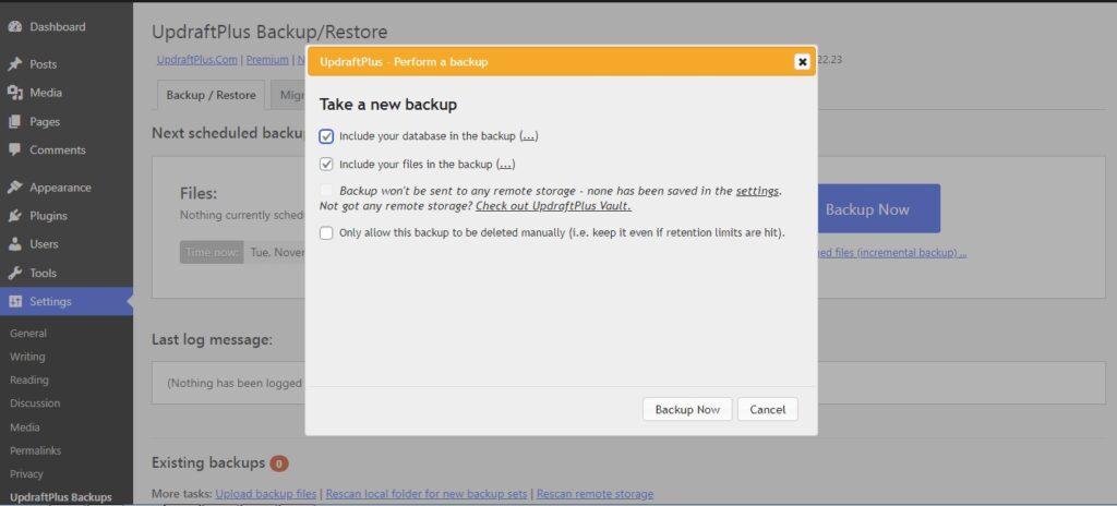 Updraft plugin settings