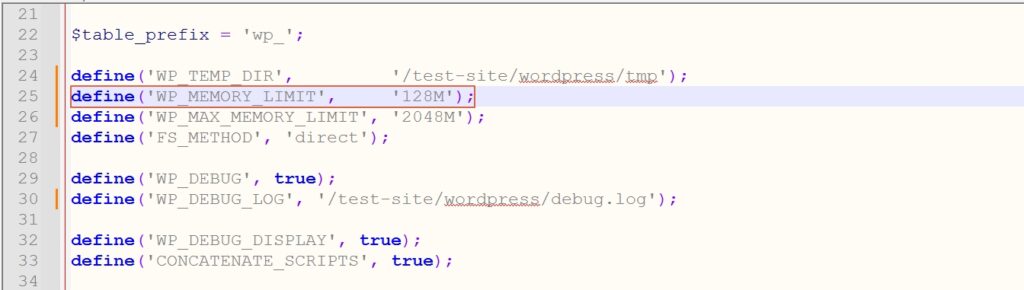 increase memory limit from wp-config.php file