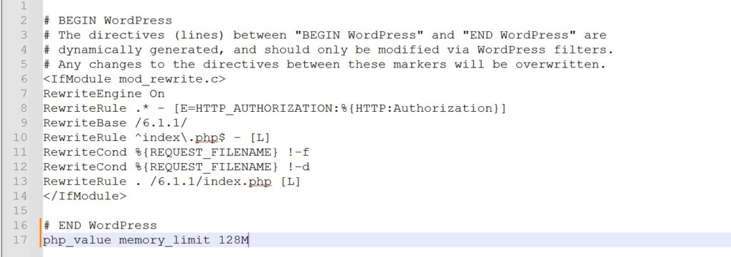increase memory limit from .htaceess file