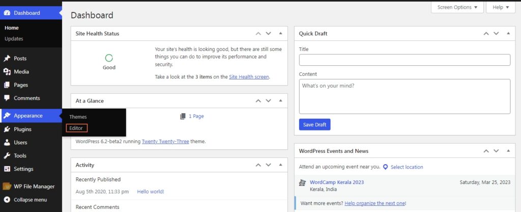 Removal of editor label in WordPress 6.2