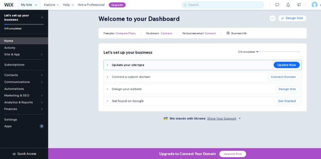 wix dashboard