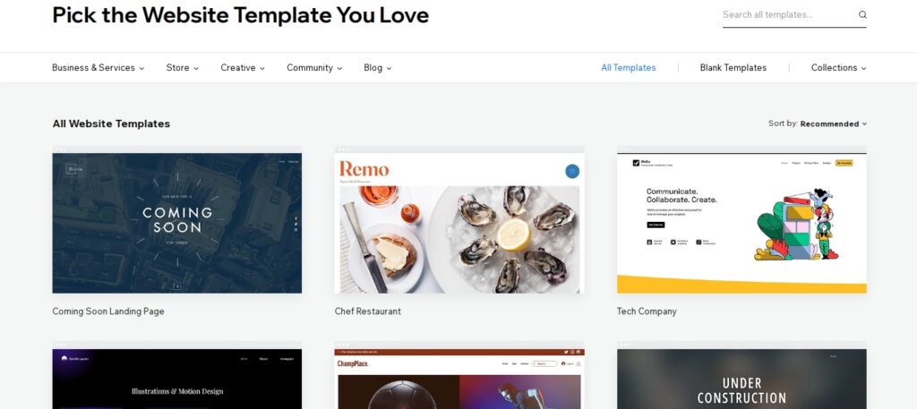 website templates in Wix