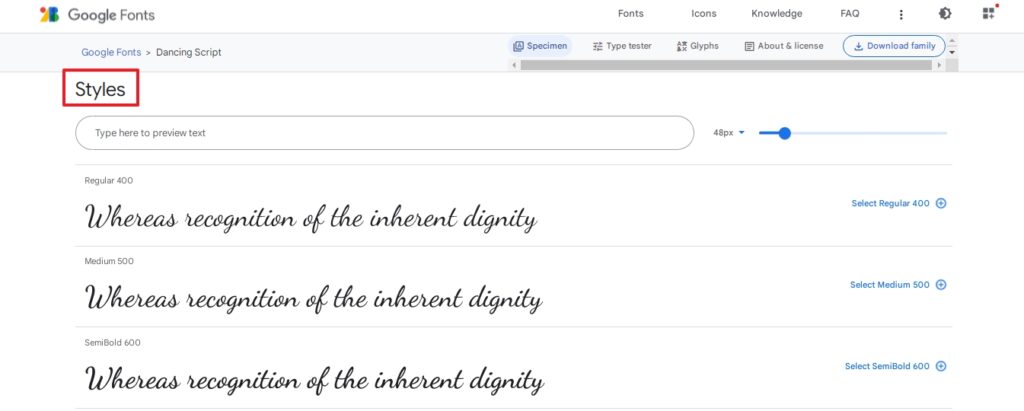 font style variation