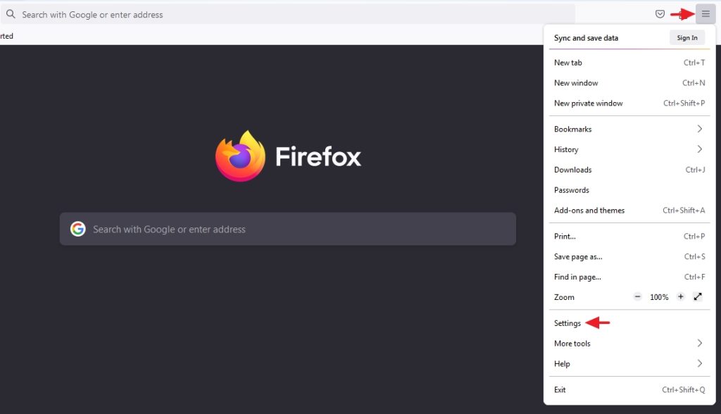 Firefox settings