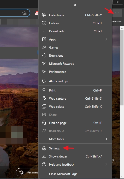 Edge browser settings
