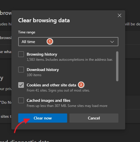 clear tracking cookeis from Edge