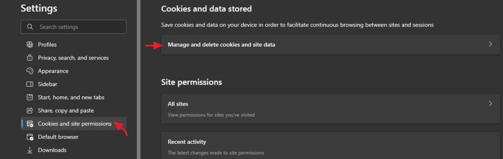 Edge browser settings