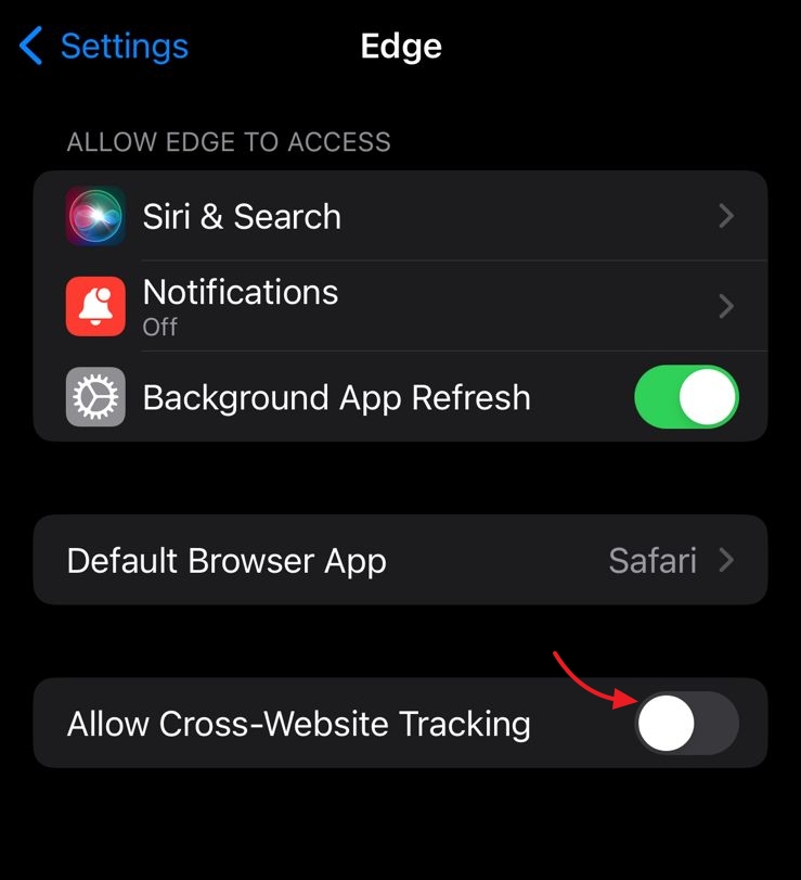 ios setting for Edge