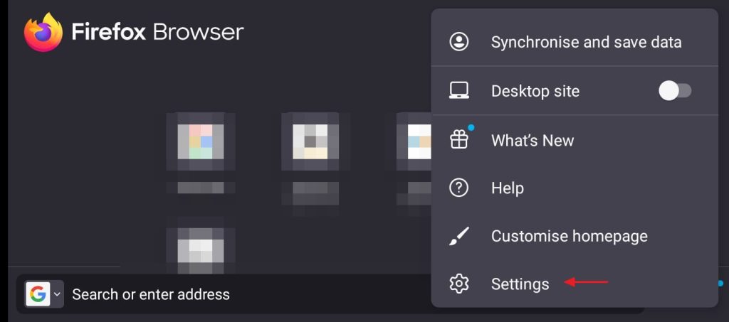 Firefox mobile settings